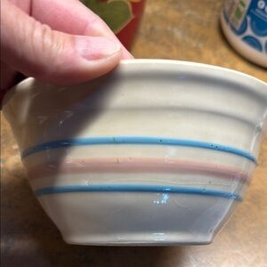 Vintage McCoy pink and blue striped pottery bowl